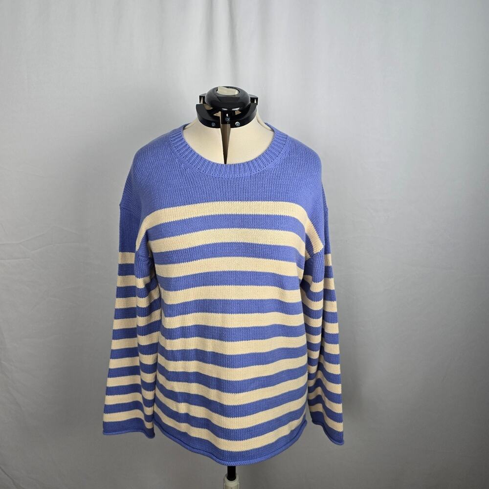 Heyson Tight Knit Sweater Women's L Purple & Light Cream Stripe Long Sleeve - Picture 2 of 16